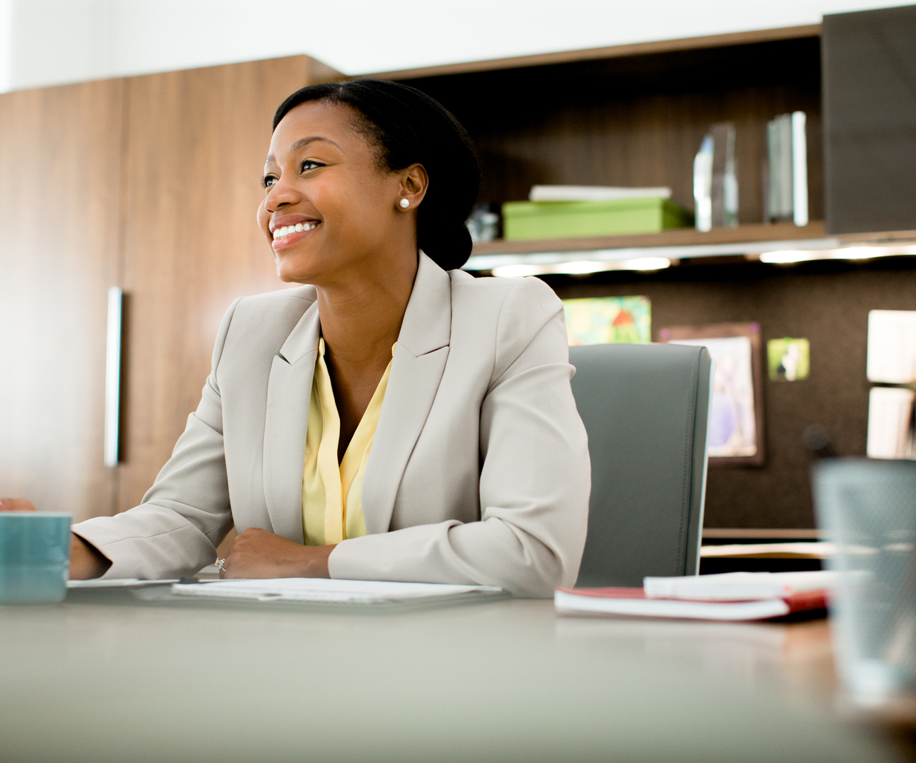woman sitting at desk