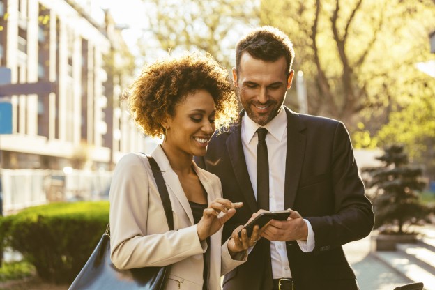 Couple looking at phone