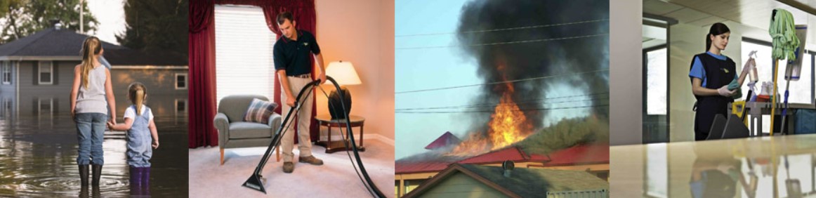 fire and water disasters with cleanup processes following